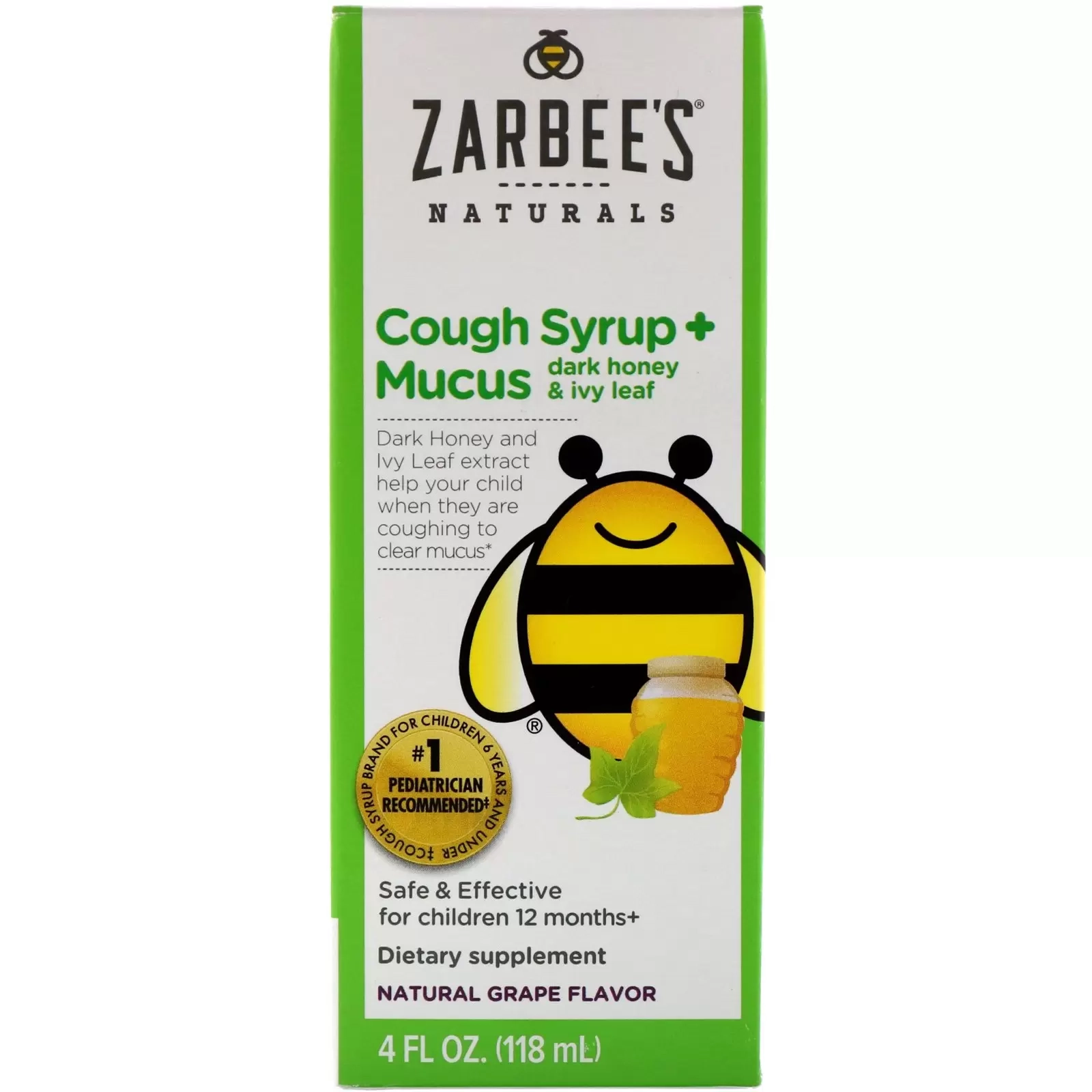Zarbee's Naturals Children's Cough Plus Mucus Relief Syrup Natural Grape Flavor
