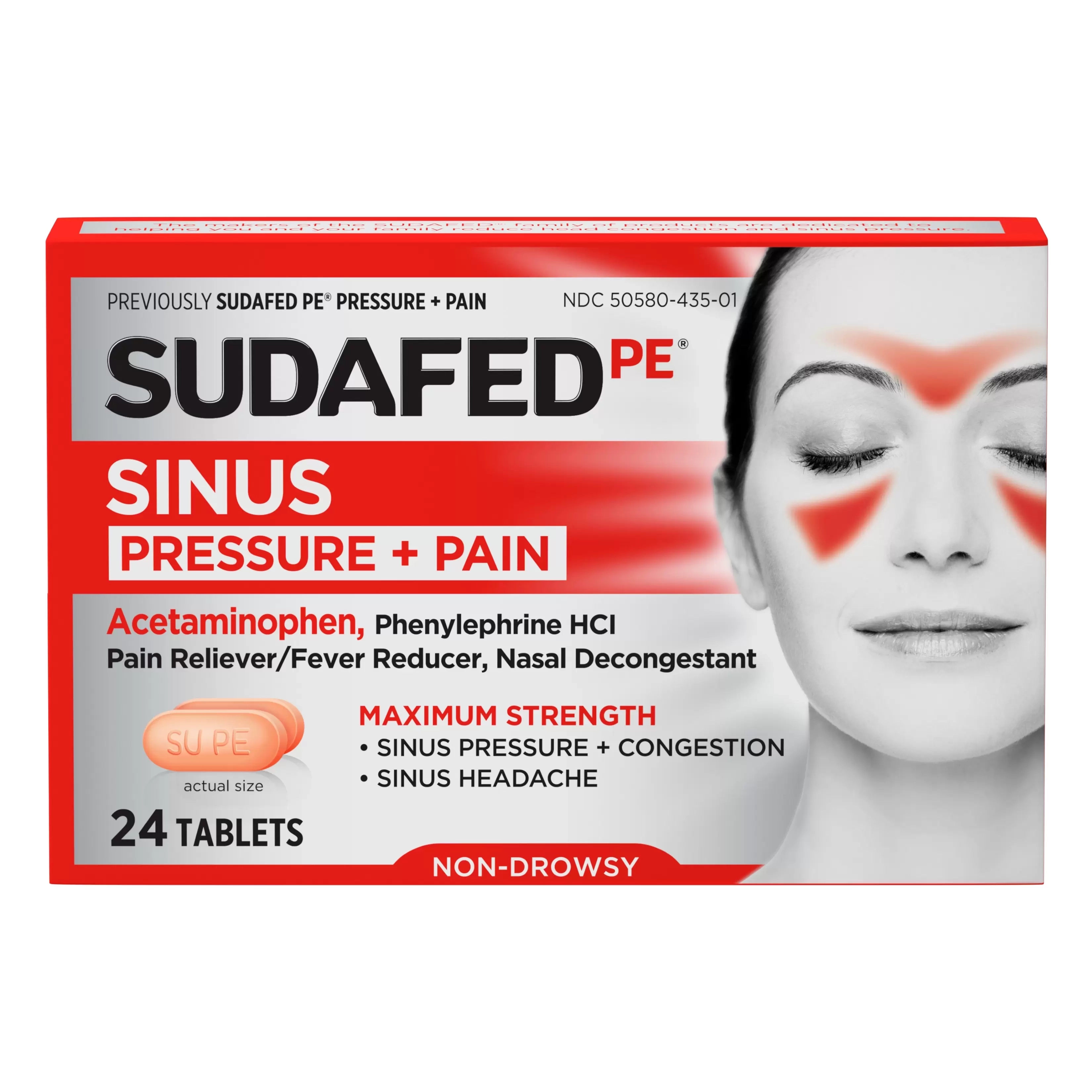 Sudafed PE Sinus Pressure + Pain Relief Decongestant Tablets -