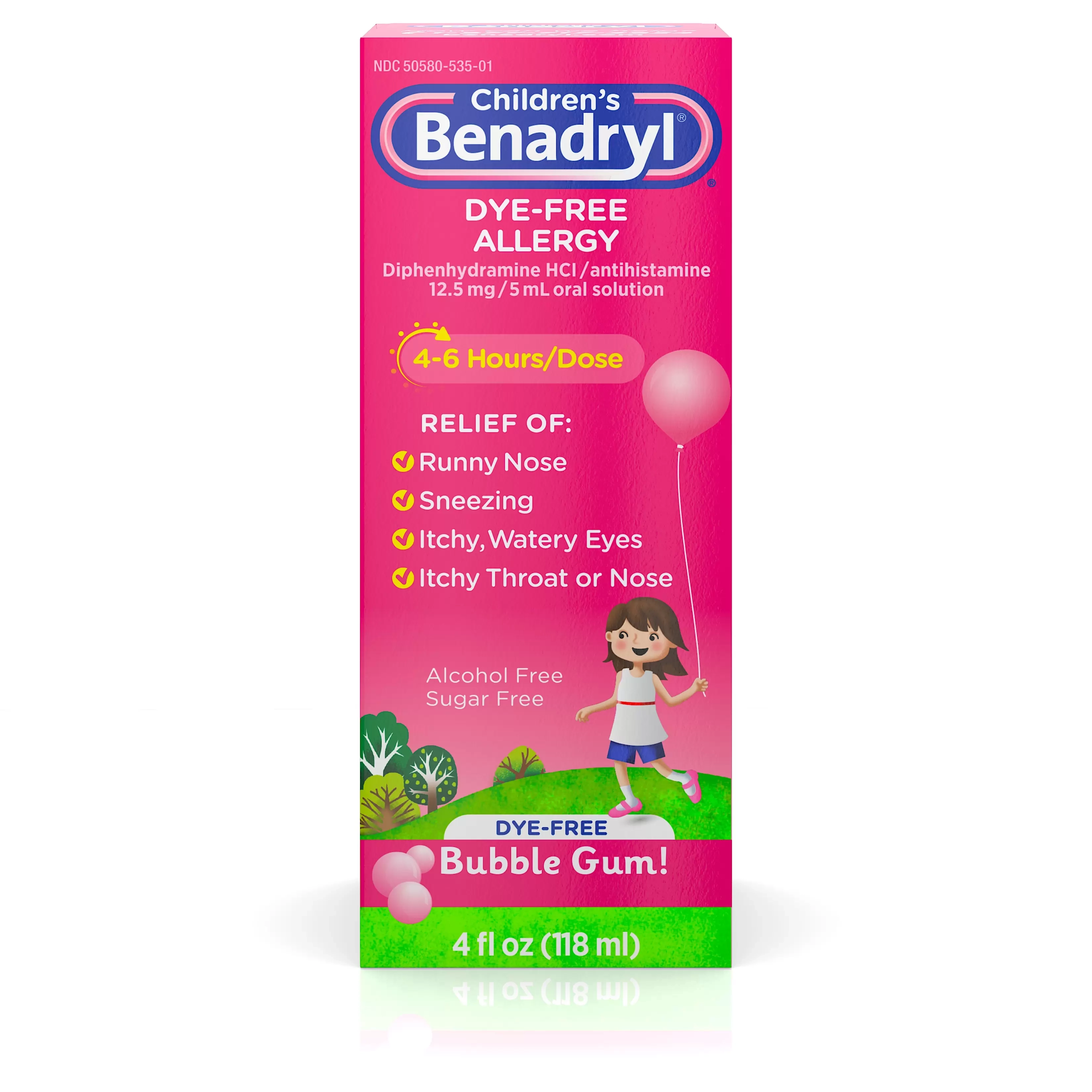 Benadryl Childrens DyeFree Allergy Liquid Bubble Gum Flavored