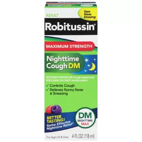 Robitussin Nighttime Cough DM, Adult Maximum Strength, Blue Raspberry -